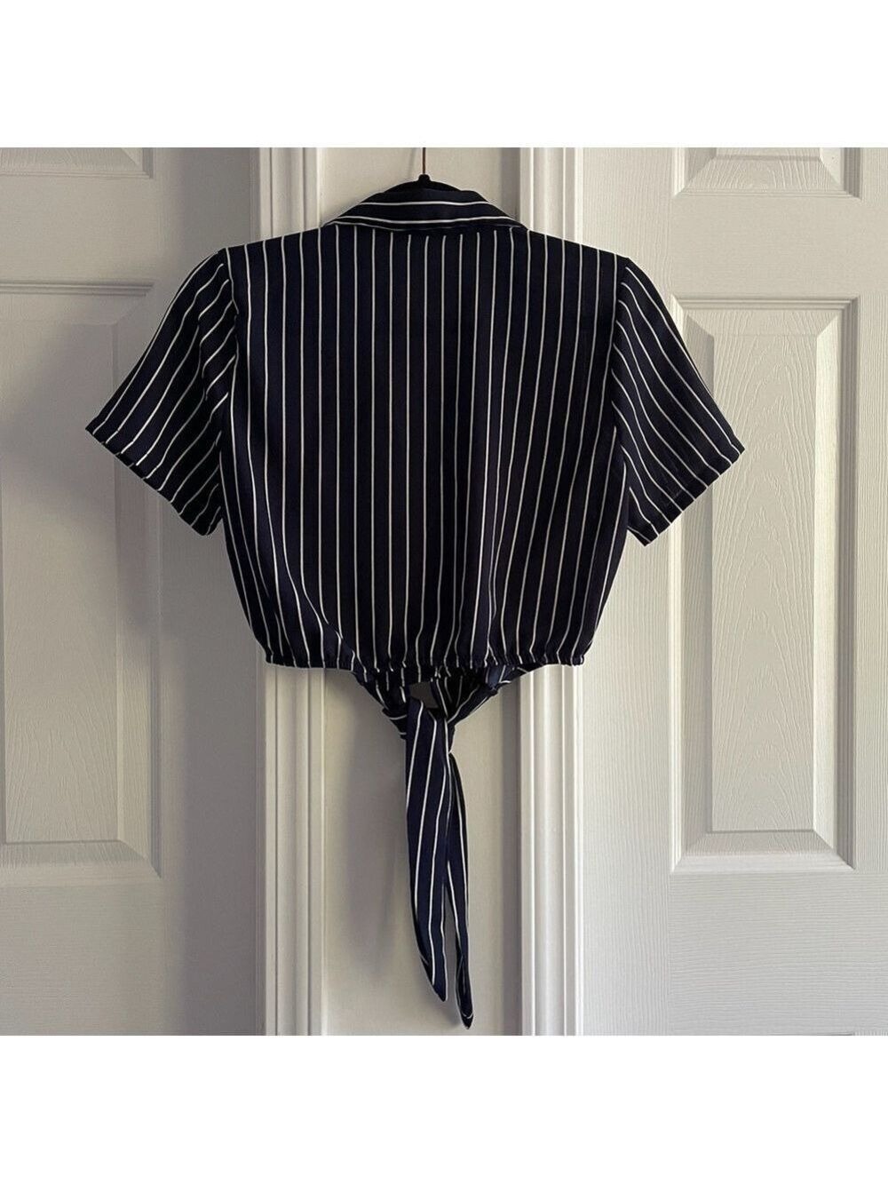 Moon Orchid Women’s Striped Cropped Button-Down Shirt - Picture 2 of 3